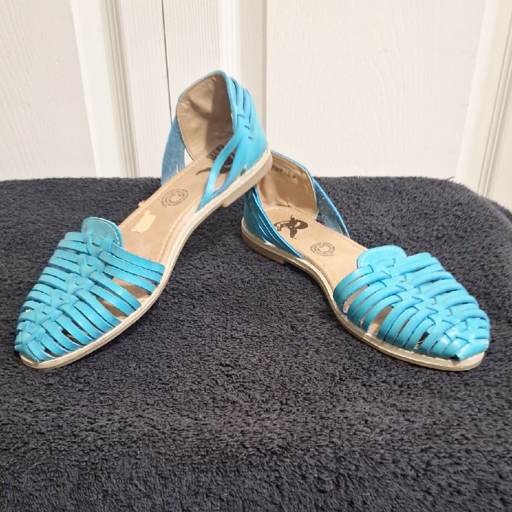 Rogers Mexico Turquoise Learher Woven Flats Huerraches-9